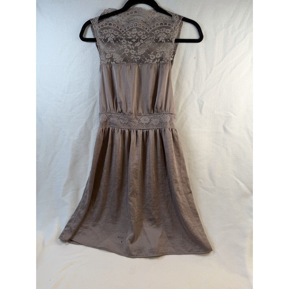 Free People Taupe Lace Illusion Mini Dress Open Waist Cutout Slip Small